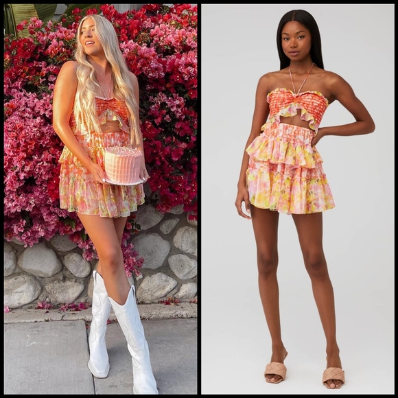 Rococo Sand Nesh Cut Out Dress in Orange & Yellow - Picture 1 of 16